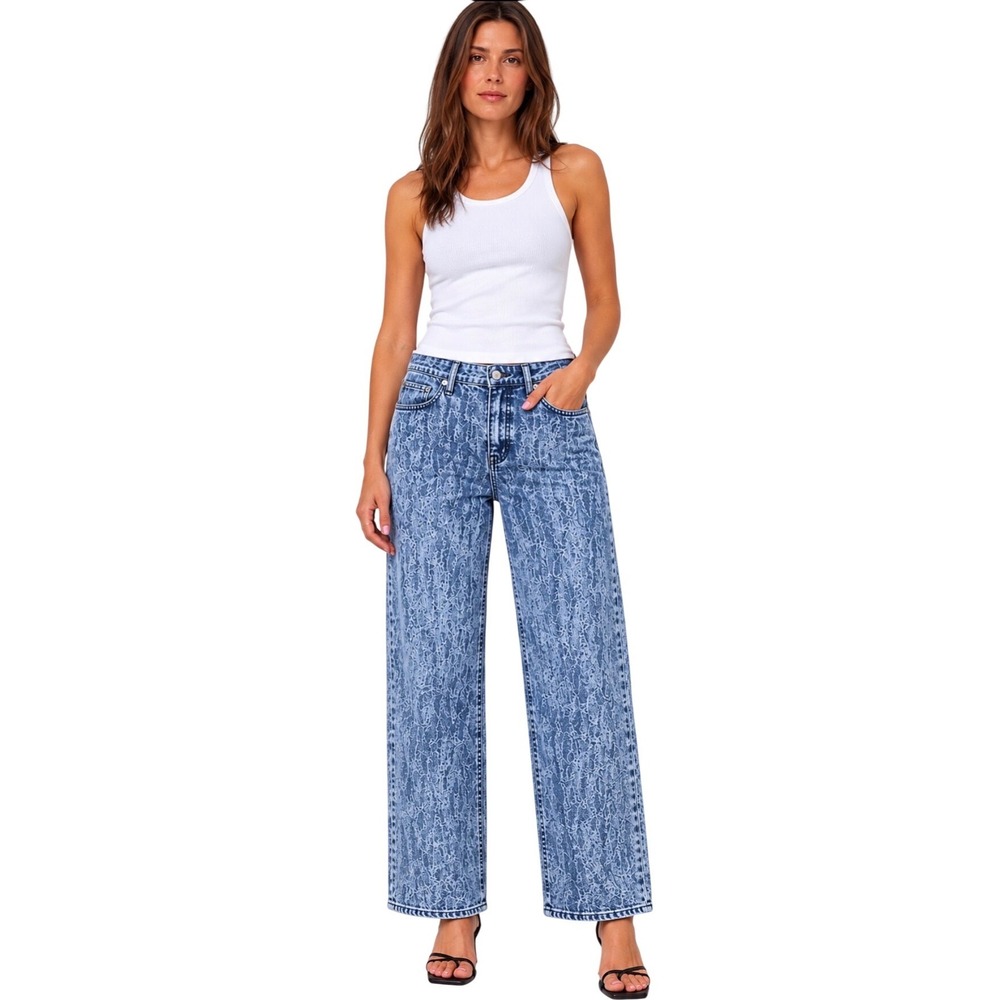 Rag & Bone Logan Mid-Rise Wide Leg Jeans Blue Textured Denim Size 29